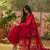 Red embroidered sheer saree with floral motifs