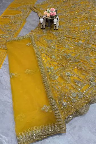 yellow color Coding Sequins Work Net Lehenga Choli set