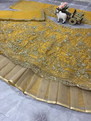 yellow color Coding Sequins Work Net Lehenga Choli set 5
