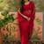 Red embroidered sheer saree with floral motifs