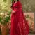Red embroidered sheer saree with floral motifs