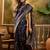 elegant navy blue banarasi jacquard saree with zari weaving, mina & lace work