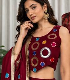 Maroon Embroidery and sequins and Aari mirror Silk Blend Lahenga Choli Set