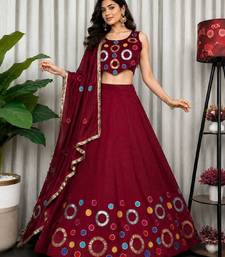 Maroon Embroidery and sequins and Aari mirror Silk Blend Lahenga Choli Set