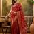 red banarasi jacquard saree with intricate zari weaving, mina & lace work on pallu