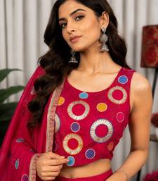 Rani Pink Embroidery and sequins and Aari mirror Silk Blend Lahenga Choli Set