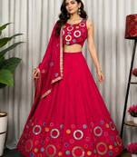 Rani Pink Color Embroidery malti Thred work and sequins work and Aari mirror work Silk Blend Lahenga Choli Set