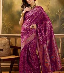 magenta banarasi jacquard saree with intricate zari weaving & tassel pallu and unstitched blouse