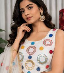 White Embroidery and sequins and Aari mirror Silk Blend Lahenga Choli Set