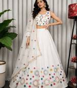 White Embroidery and sequins and Aari mirror Silk Blend Lahenga Choli Set