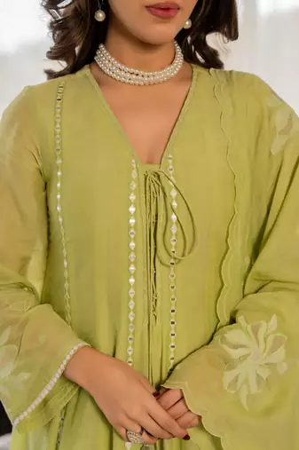 Women's Gorgeous Embroidery Work Chanderi Silk Fabric Flared Anarkali Pant and Dupatta Set