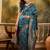 teal blue banarasi jacquard saree with golden zari weaving & tassel pallu     unstitched blouse