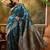 teal blue banarasi jacquard saree with golden zari weaving & tassel pallu     unstitched blouse