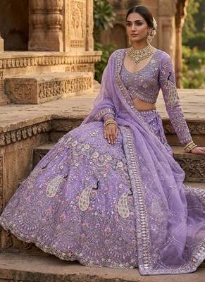 Lavender color Coding  Sequins Work Net Lehenga Choli set 1
