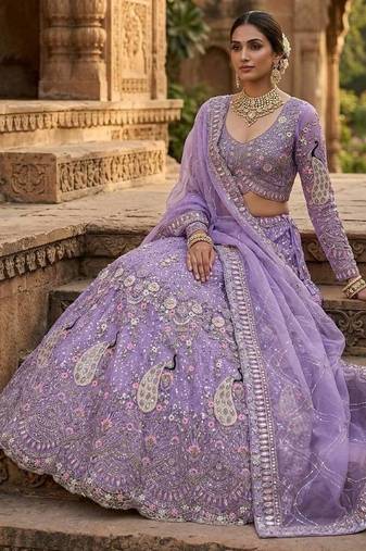Lavender color Coding  Sequins Work Net Lehenga Choli set