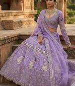 Lavender color Coding  Sequins Work Net Lehenga Choli set