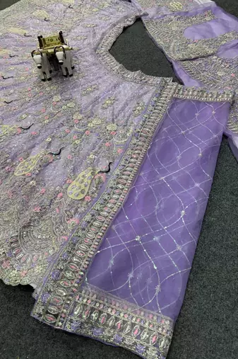 Lavender color Coding  Sequins Work Net Lehenga Choli set