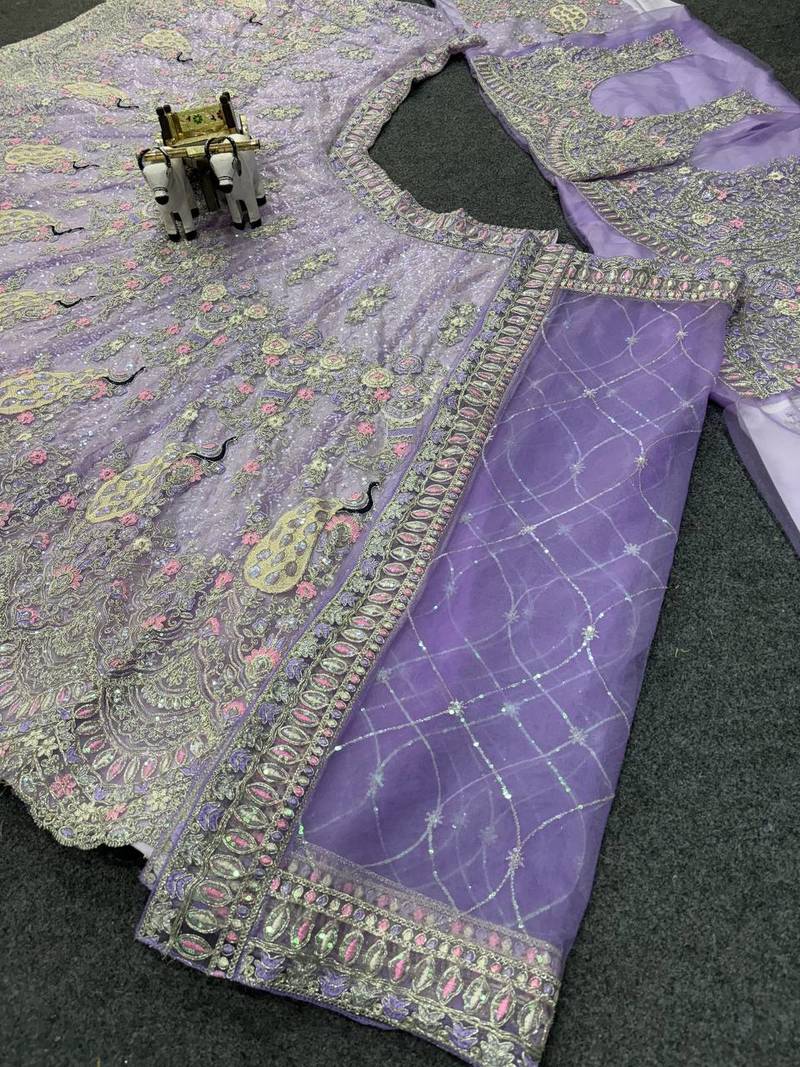 Lavender color Coding  Sequins Work Net Lehenga Choli set