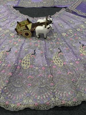 Lavender color Coding  Sequins Work Net Lehenga Choli set 4