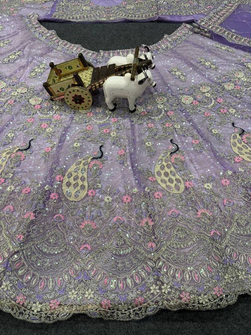 Lavender color Coding  Sequins Work Net Lehenga Choli set
