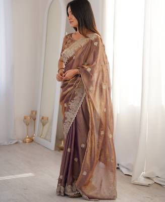 Mauve silk blend with embroidery work saree with blouse 3