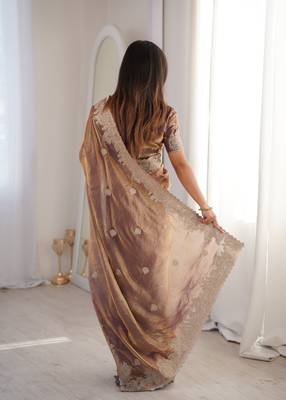 Mauve silk blend with embroidery work saree with blouse 4