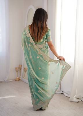 Sky blue silk blend with embroidery work saree with blouse 4
