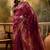 wine banarasi jacquard saree with golden zari weaving & tassel pallu     unstitched blouse