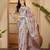 Pastel floral digital print linen silver zari saree with belt lightweight festive saree for women