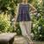 Navy women's checked pattern linen sleeveless top & straight pants set