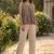 Chocolate women's checked pattern linen sleeveless top & straight pants set