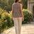 Chocolate women's checked pattern linen sleeveless top & straight pants set