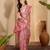 Pink linen silver zari saree with belt trendy digital printed saree for festivals & casual wear
