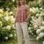 Rust women's checked pattern linen sleeveless top & straight pants set