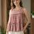 Rust women's checked pattern linen sleeveless top & straight pants set