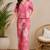 Pink women's leaf print poly viscose casual co-ord set