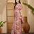 Linen silver zari pink floral digital printed saree with designer waist belt premium festive saree