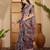 Elegant linen silver zari dark grey-pink floral digital printed with designer belt festive saree
