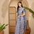 Elegant linen silver zari blue floral digital print saree with belt & tassel detail party wear