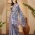 Elegant linen silver zari blue floral digital print saree with belt & tassel detail party wear