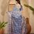 Elegant linen silver zari blue floral digital print saree with belt & tassel detail party wear