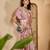 Pastel pink linen silver zari digital print saree with latkan tassel pallu & belt