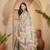 Aqua gold striped linen silver zari saree with digital print & highlighted belt