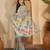 Aqua gold striped linen silver zari saree with digital print & highlighted belt