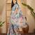 Linen silver zari multi-color digital print saree with latkan pallu & designer belt