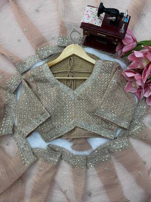 Peach Color Intricate Thred With Sequnce Work Tissue Saree 3