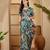 Teal linen zari digital print saree with belt fancy multicolour print zari border festive saree