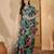 Teal linen zari digital print saree with belt fancy multicolour print zari border festive saree