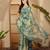 Teal marble print linen zari saree with belt fancy digital print zari border festive wear saree
