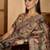 Beige leaf print linen zari saree with belt fancy digital print zari border festive casual saree